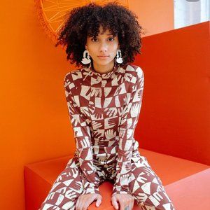 Dazey LA Hand Screen Print Mock-neck Long Sleeve